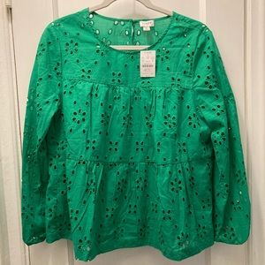 JCrew women’s Kelly green eyelet top size M